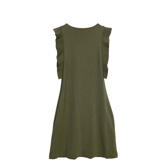 COS Sheath Dress Women's Size XS Green Ruffle Trim Crew Neck Casual Dress - Picture 2 of 8